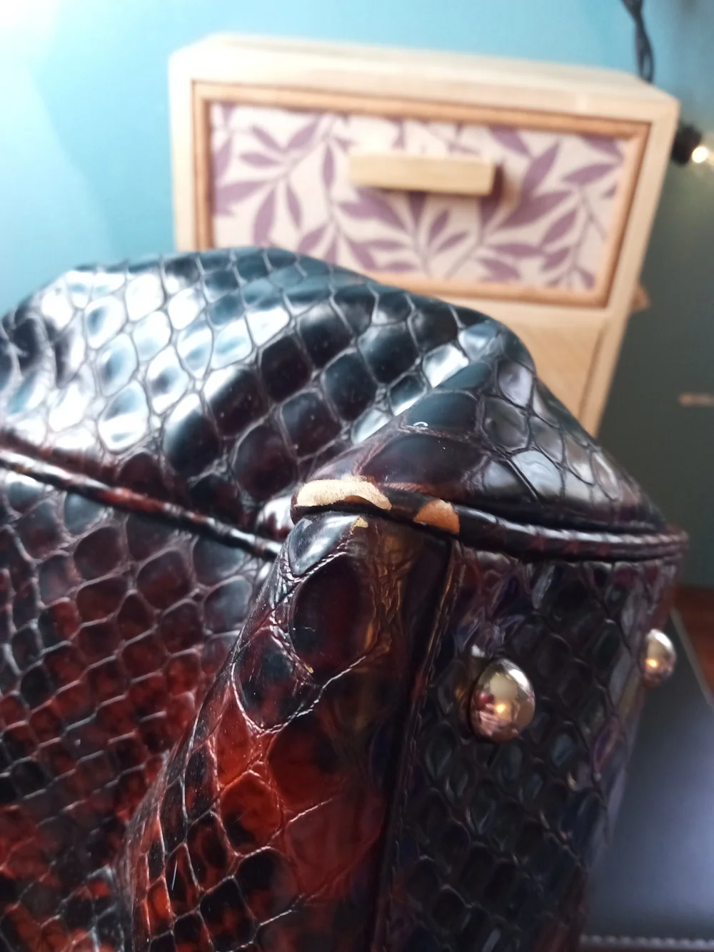 Danier Brown and Black Faux Snakeskin Satchel - Picture 5 of 7